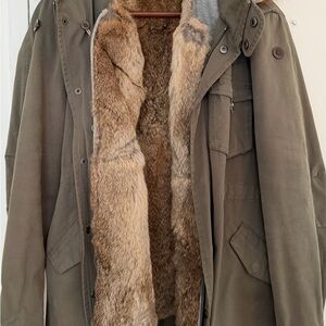 Men's Khaki Military Parka with Faux Fur Lining